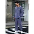 thumbnail image 4 of Vulcanodon Mens Pajama Set, Long Sleeve Henley Collar Loungewear for Casual Sleepwear,(Navy Mel,L), 4 of 5