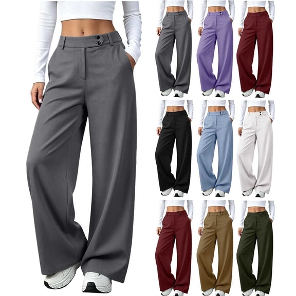 Women's Casual Pants, Business Casual Trousers with Elastic Waist and Pockets, Relaxed Fit, Office Business Casual Wear | VerBelle,Army Green L