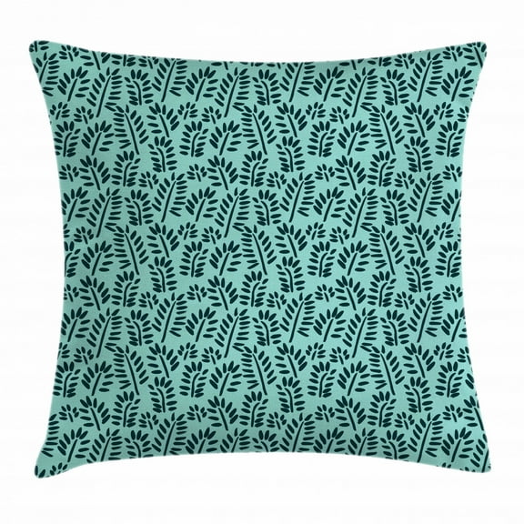 Teal and Turquoise Throw Pillow Cushion Cover, Leaf Pattern Nature Botany Garden Growth Harvest Illustration, Decorative Square Accent Pillow Case, 18 X 18 Inches, Turquoise Dark Teal, by Ambesonne
