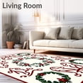 thumbnail image 2 of ODIKA 5'x7' Machine Washable Non-Slip Area Rug, Yuletide Wreath Motif Floor Covering with Ribbon Swirl Accents High Traffic Rug with Pad, Red, 618552, 2 of 8