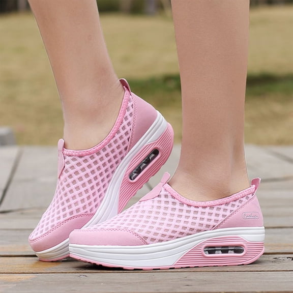 YOUYEDIAN Orthopedic Shoes for Women Arch Support Sneakers Lightweight Non Slip Slip on Walking Shoes Mesh Stretch Comfort 2026 New Foam Shoes (Light pink)