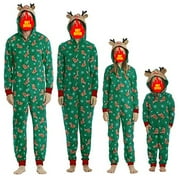 Christmas Family Matching Hoodie Pajamas Reindeer Romper Long Sleeve One Piece Jumpsuit Zipper Pjs for Adult Kids Baby