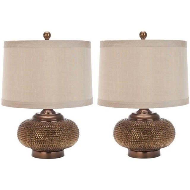 Safavieh Aubrey Beaded Table Lamps with Silk Chestnut Shade
