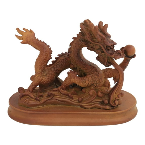 5" Wooden-Like Feng Shui Chinese Imperial Dragon Statue for Year of the Dragon 2024