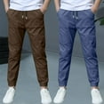 thumbnail image 2 of ZACPNCV 2 Pack Boys Linen Pants Summer Chino Pants Drawstring Trousers Lightweight Athletic Pant Casual Pant School Uniform Blue 11-12 Years, 2 of 9