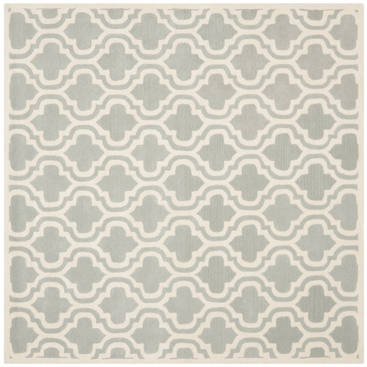 SAFAVIEH Chatham Henry Geometric Quatrefoil Wool Area Rug, Grey/Ivory, 4' x 4' Round