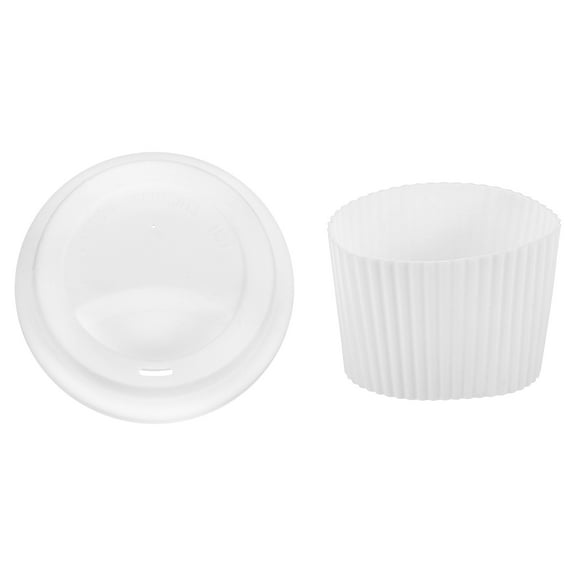 Uxcell 1Set 3.54" Silicone Cup Lid with Sleeve, Spill-proof Lid for Coffee, White