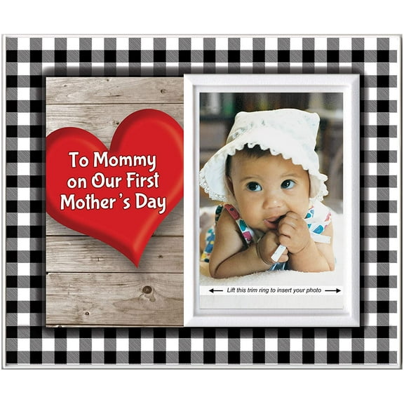 for First Time Mom | 1st Mothers Day Frame to Mommy on Our First Mother's Day Picture Frame | Holds 3.5” x 5” Photo | Boy or Girl Nursery Decor | Black & White Buffalo Plaid