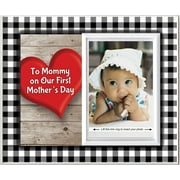 for First Time Mom | 1st Mothers Day Frame to Mommy on Our First Mother's Day Picture Frame | Holds 3.5 x 5 Photo | Boy or Girl Nursery Decor | Black & White Buffalo Plaid