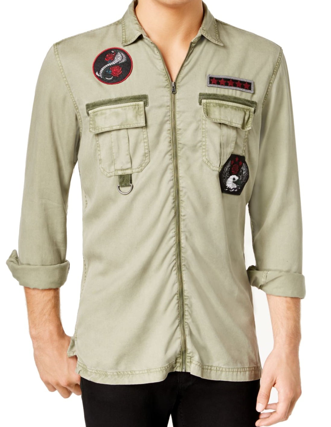 INC Casual Shirts - Desert Mens Medium Patch Safari Zip-Front Shirt M ...