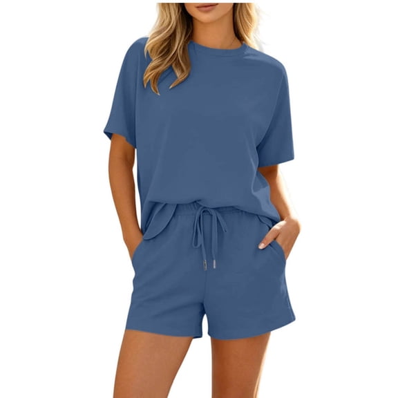 Women's 2 Piece Lounge Set Oversized Top Drawstring Shorts Matching Tracksuit Summer Casual Travel Airport Wear