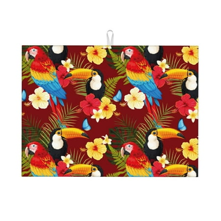

Dish Drying Mat Colorful Cute Parrot Toucan Bird Highly Absorbent Microfiber Drying Mat Kitchen Counter or Sink Drawer Liner 16x18 Kitchen Drying Mat Coffee Mat Kitchen Essentials