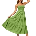 thumbnail image 6 of Womens Summer Dresses Bohemian Spaghetti Strap Smocked Tiered Long Beach Sun Dresses Sleeveless Solid Maxi Dress Tank Dresses for Women, 6 of 10