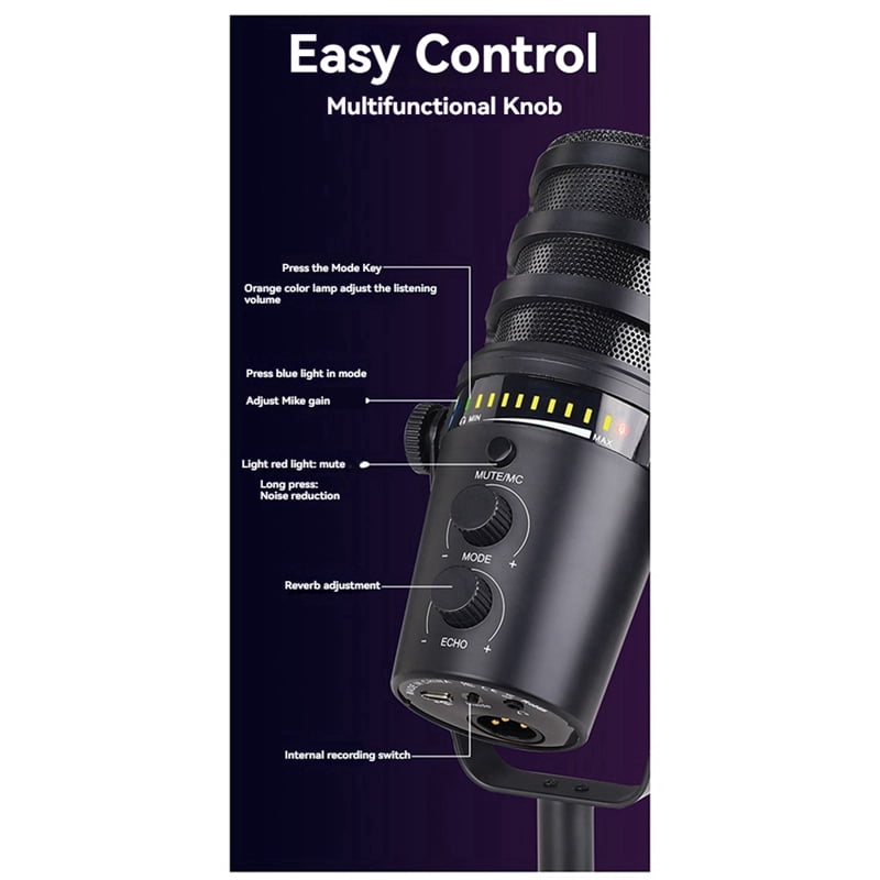 Metal USB/XLR Dynamic Wired Microphone MIC MV7 Microphone for Podcasting Recording Live Streaming Gaming