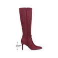 thumbnail image 6 of BLISSFUL STEP Women's Boots Knee High Faux Suede Pointy Toe Stiletto Heel Side Zipper Buckle Boots Burgundy 6, 6 of 8