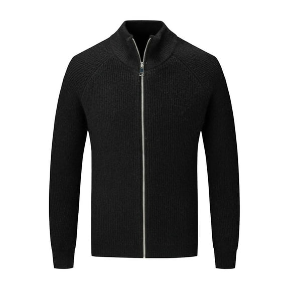 MELDVDIB Mens Sweater Knit Zip-Up Solid Color Slim Fit Jackets Fall Winter Long Sleeve Stretch Comfy Stand Collar Lounge Outfit Black 2XL