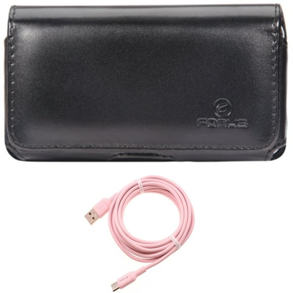 10ft Long USB-C Cable w Case Belt Clip for Samsung Galaxy S20 - Pink Charger Cord Power Wire Type-C Fast Charge, Leather Swivel Holster Loops Cover P6G fits Samsung Galaxy S20