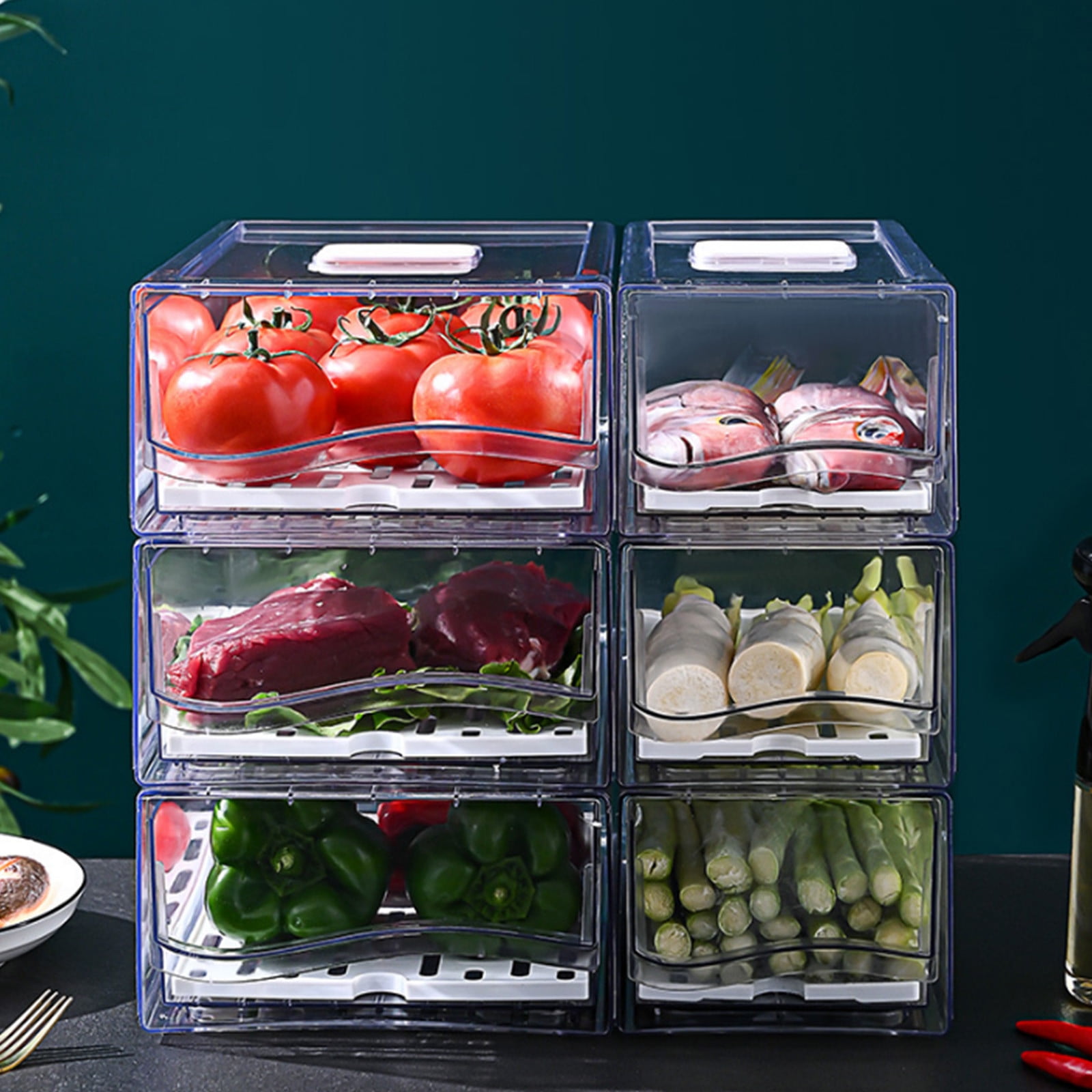 Fridge Organizer Stackable Refrigerator Organizer Bins Reusable Food Storage Containers Fridge Drawer Organizer In Home Kitchen Barbecue Shop Restaurant
