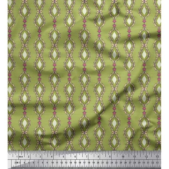 Soimoi Silk Fabric Floral & Ogee Damask Print Sewing Fabric Yard 42 Inch Wide