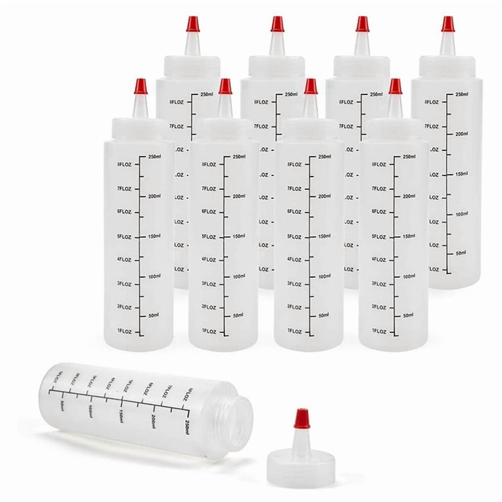 36-Pack 8 Oz Condiment Squeeze Bottles with Red Tip Cap -  Plastic Squirt Bottle for Ketchup, Sauces, Syrup
