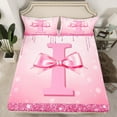 thumbnail image 2 of jejeloiu Monogrammed I Bed Sheets,Cute Girls Bowtie King Sheets,Pink Glitter Print Sheet Set For Child,Microfiber Room Decorative,4 Pieces, 2 of 7