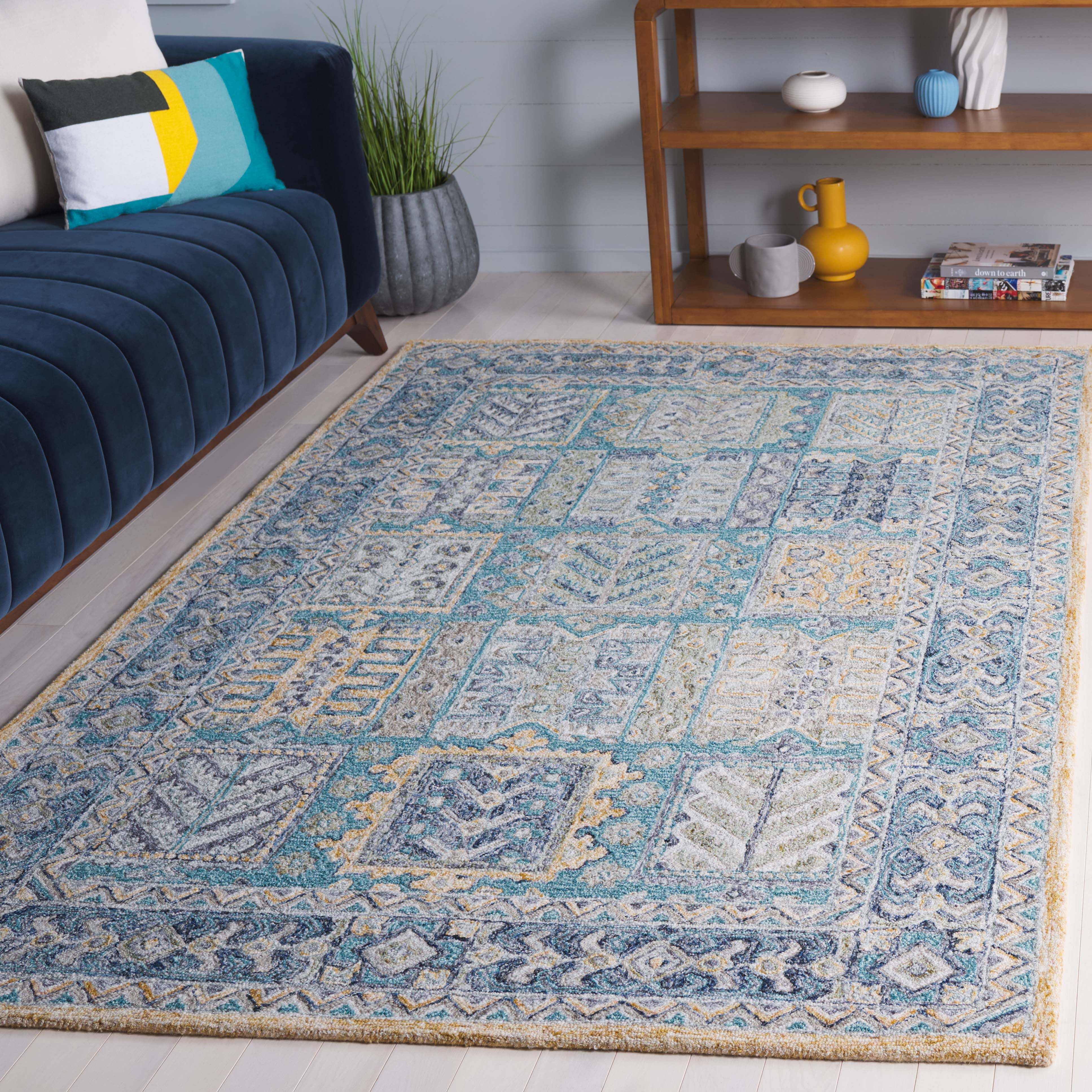 SAFAVIEH Metro Azalea Medallion Area Rug, Teal/Blue, 6' x 9'
