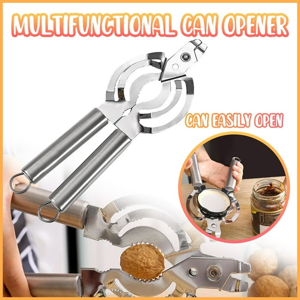 Abre latas y frascos de acero inoxidable | Herramienta multifuncional para cocina doméstica para tapas y botellas | Mango ergonómico ajustable antideslizante | Fácil agarre para personas mayores o