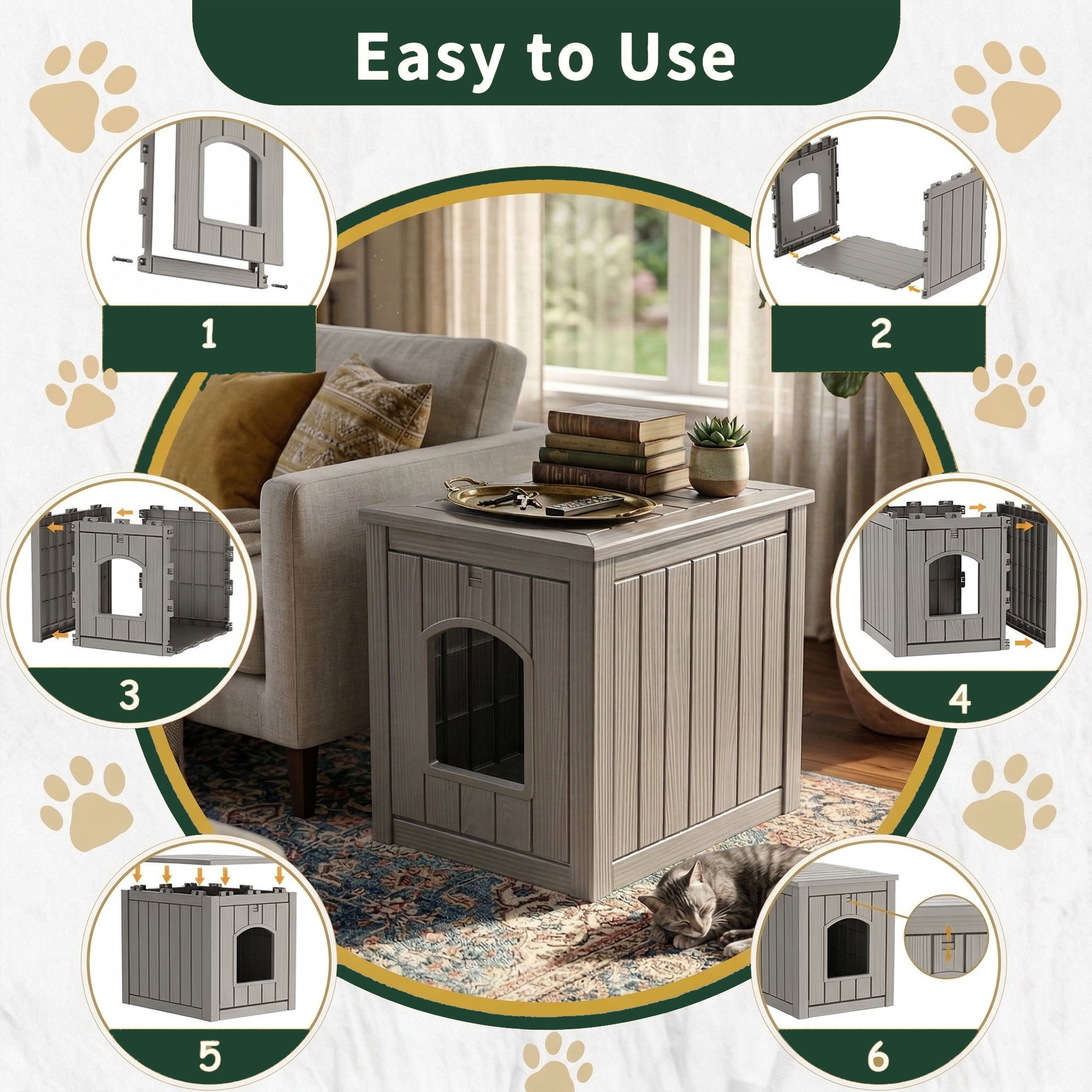fazzn Multifunctional Cat House with Door, Indoor Outdoor Decorative Cat Shelter, Dual Use Pet House for Cat & Small Dog, Easy to Clean & Assembly.Brown/Black,Father's Day Gift