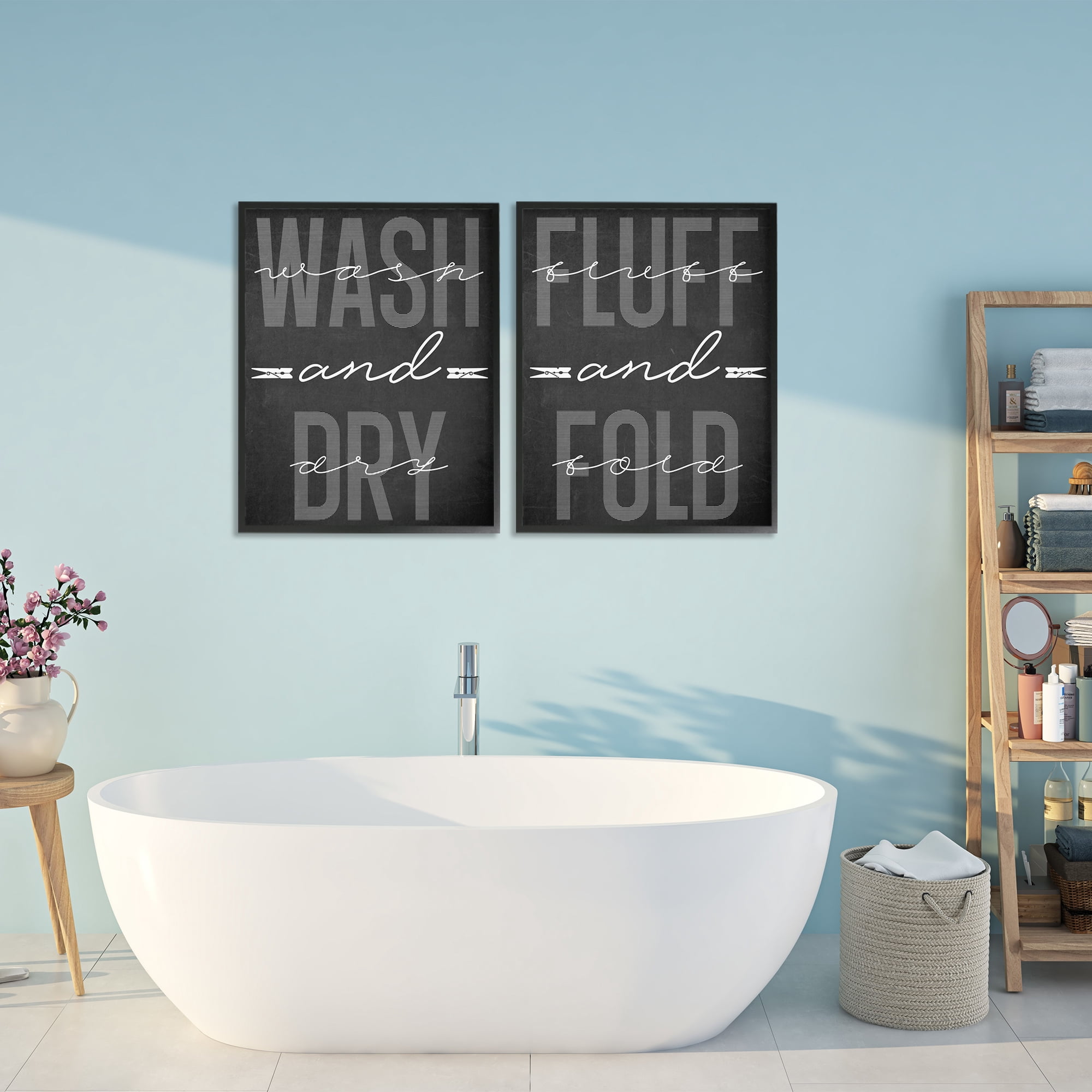 Laundry Words in Black 2 Piece Black Framed Giclee Art Set, design by Marcus Prime