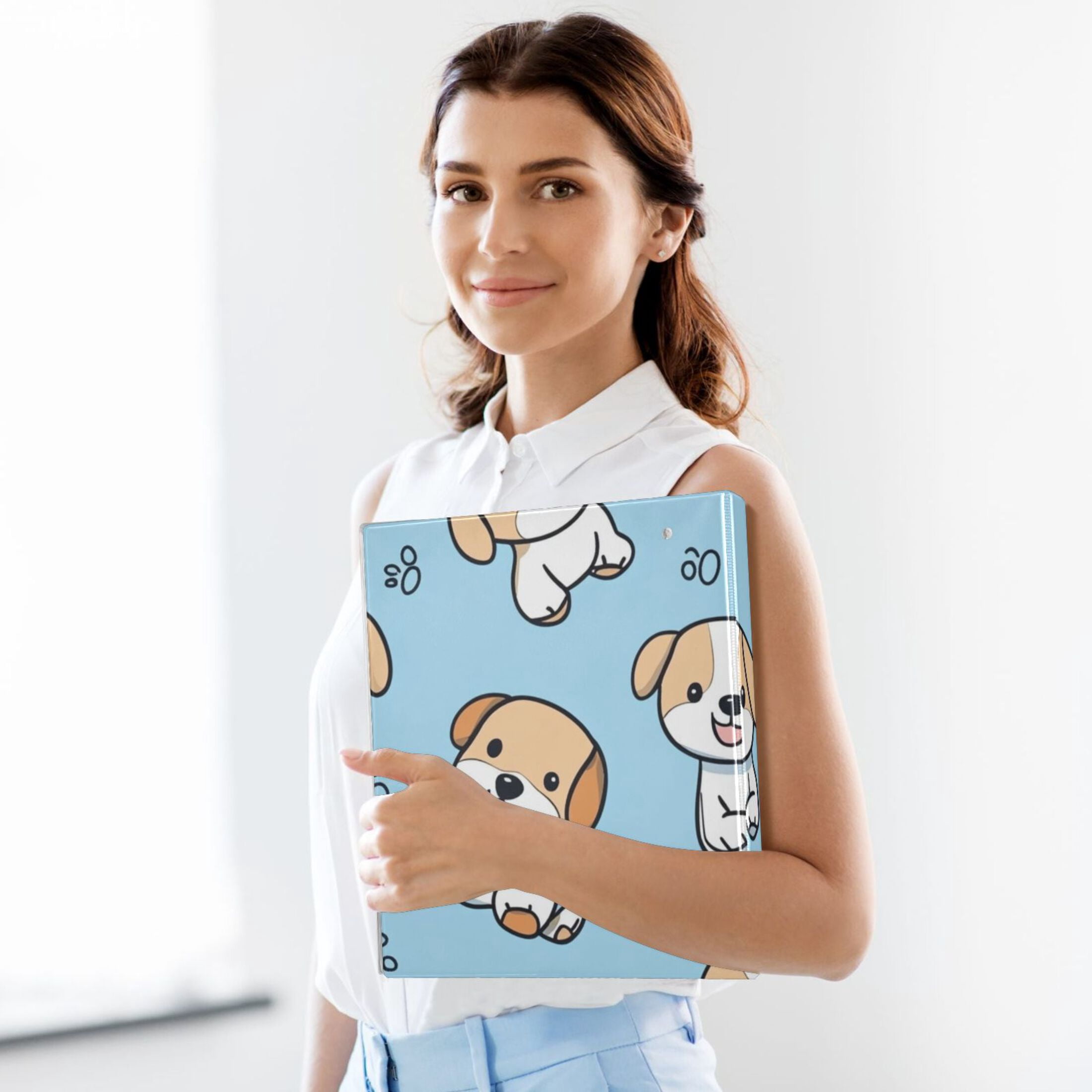 Cute Puppy 3 Ring Binders 1.5 inch Hardcover File Folders with Interior Pockets A4 Size Organizer for School Office Hospital