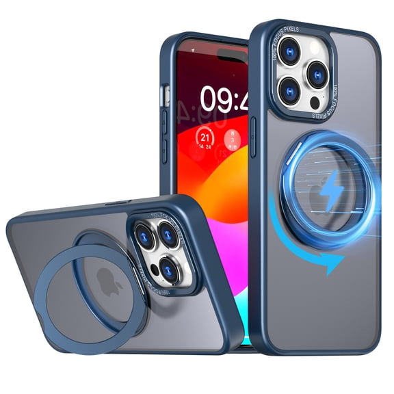 For iPhone 15 Pro Max Case Magnetic, Compatible with Magsafe Matte Back Cover Rotating Kickstand Bumper Rugged Phone Case Cover for Apple iPhone 15 Pro Max, Blue