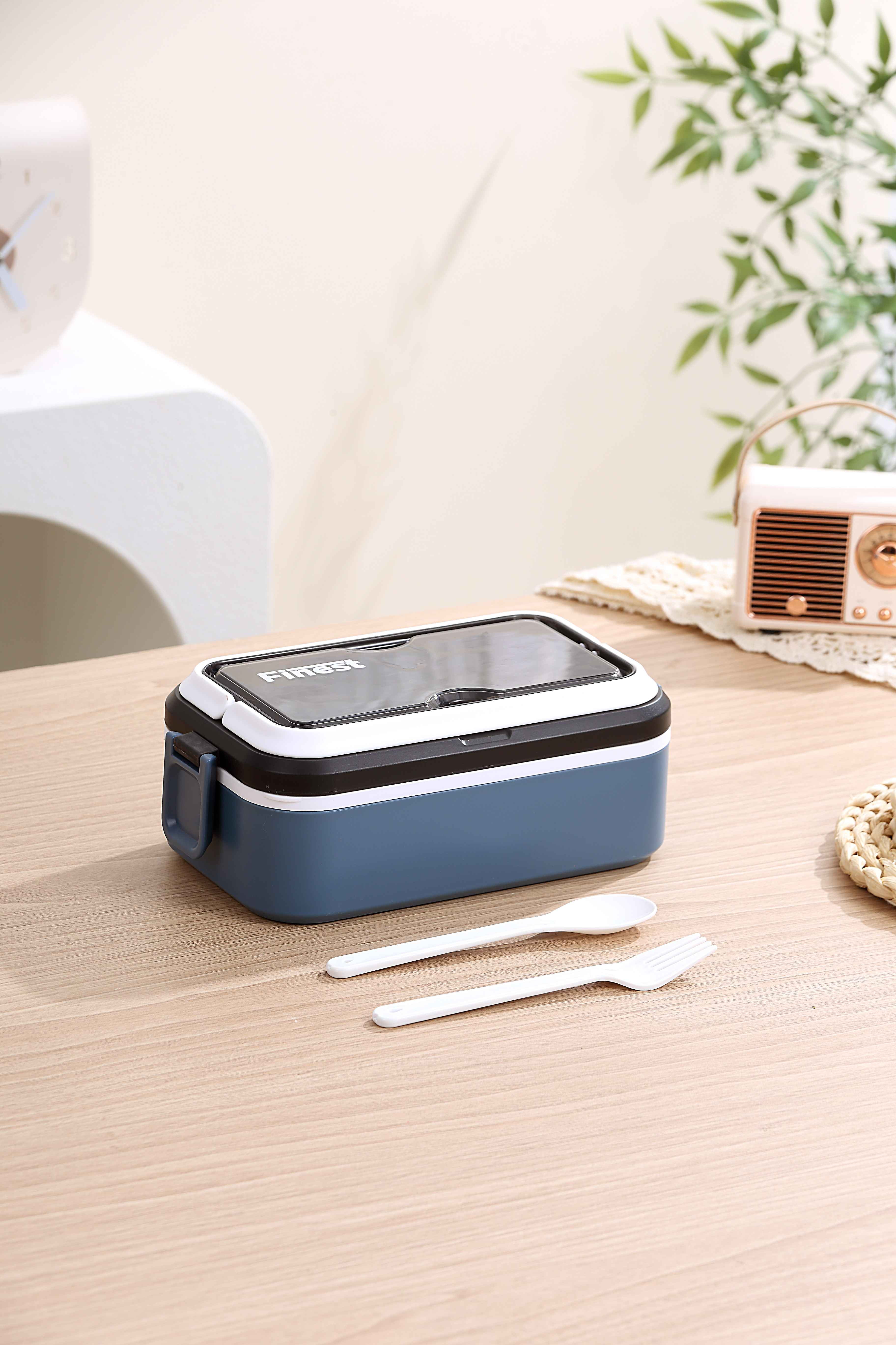 Stackable lunch box Stainless steel with 3 Compartments, Reusable Utensils, Leak resistant,1400 ML Capacity, Microwave safe bento box