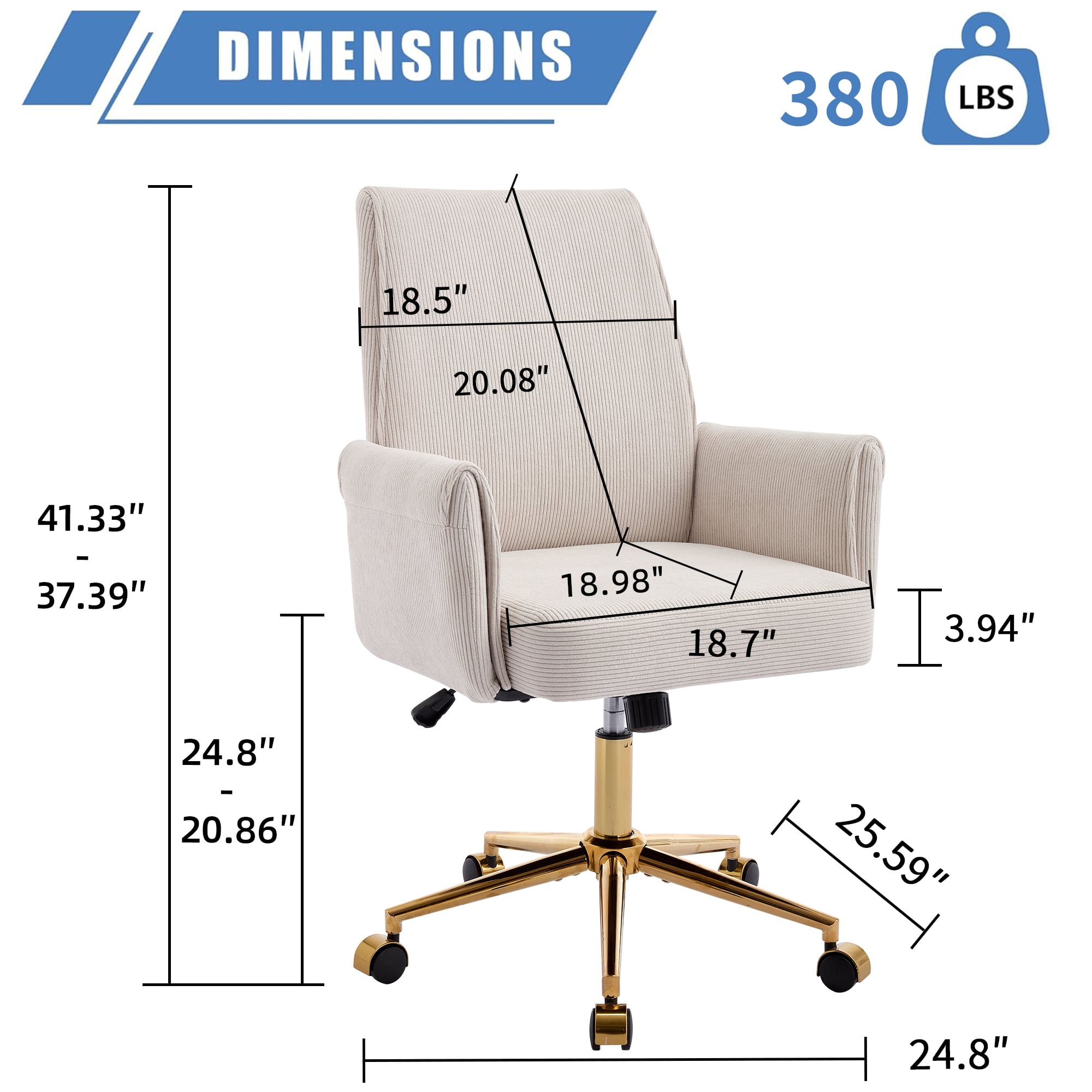 Homy Casa Upholstered Office Chair with Wheels, Adjustable Swivel Vanity Chair for Home Office