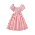 thumbnail image 3 of DHFJKG Dresses Summer Children's Girls' Square Collar Plaid Casual Short Sleeved Bowknot Mesh Cute Sundress, 3 of 9