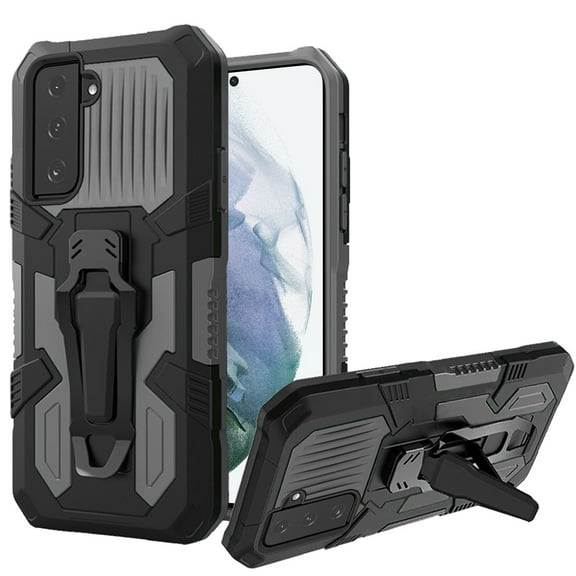 For Samsung Galaxy S22 Rugged Heavy Duty Dual Layers Hybrid Shockproof Protective with Built in Metal Clip Holder & Kickstand Cover ,Xpm Phone Case [Gray]