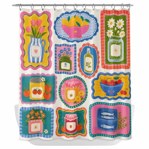 Countryside Patchwork Shower Curtain - Water Repellent Fabric Shower Curtains Washable, Vintage Pantry Can Floral Decorative Polyester Cloth Bathroom Curtains Modern Bath Decor 72"x84"