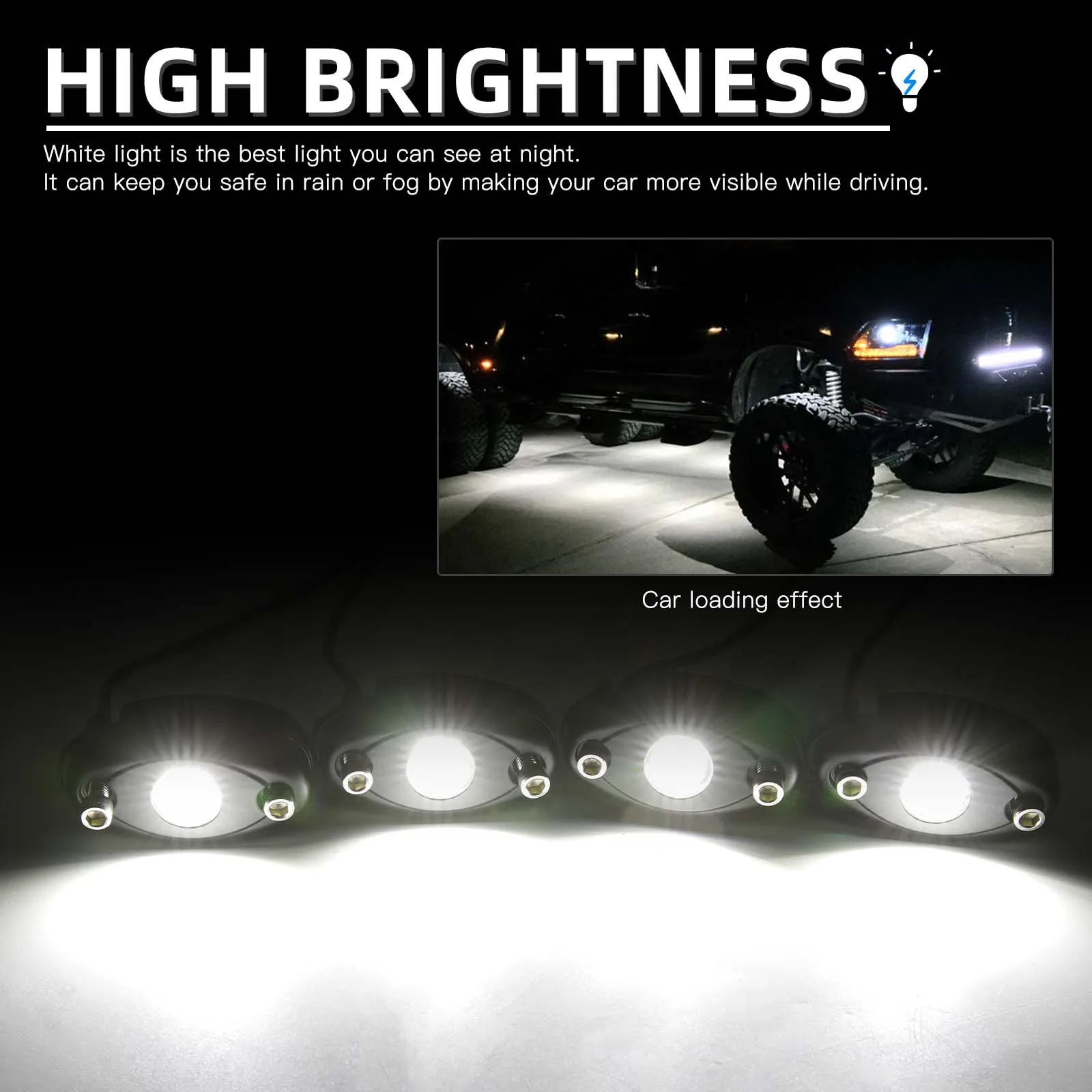 4Pods LED Rock Lights White LED Neon Underglow Light for Car Truck ATV UTV SUV Boat Underbody Glow Trail Rig Lamp Waterproof (White)