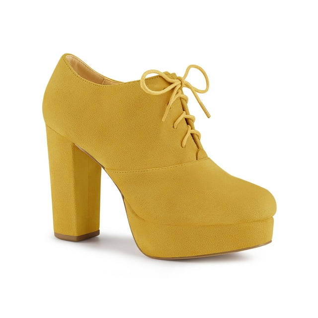 Unique Bargains Bottines à Lacets à Plateforme à Talon Épais pour Femme Jaune (Taille 10)