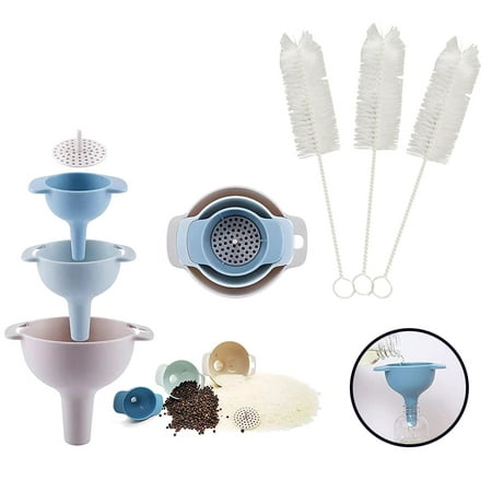 

DEELLEEO 4 in 1 Multi-function Funnel Set Wide Mouth KitchenFunnel Filter for Filling Bottles Oil Funnel Tough and not Easily Deformed with three stainless steel cleaning brush