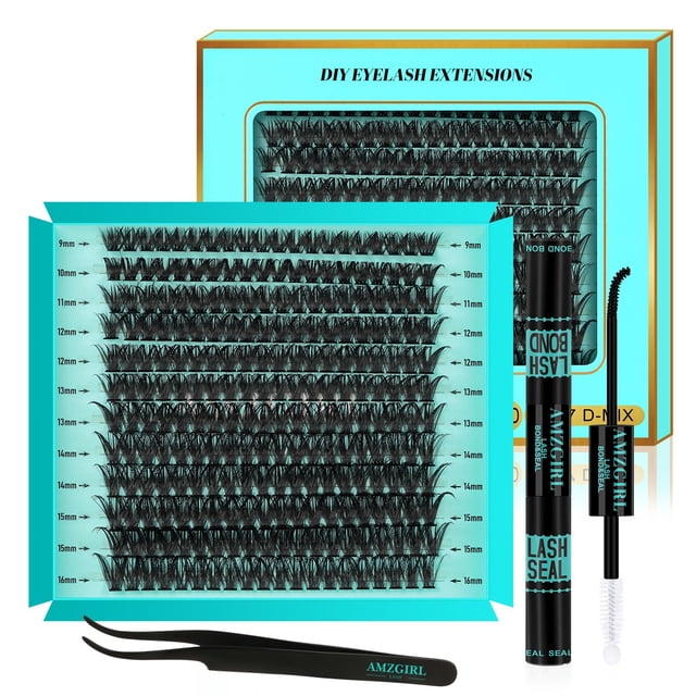 Kit de extensión de pestañas AMZGIRL LASH, 240 unidades, rizo en D de 9 a 16 mm