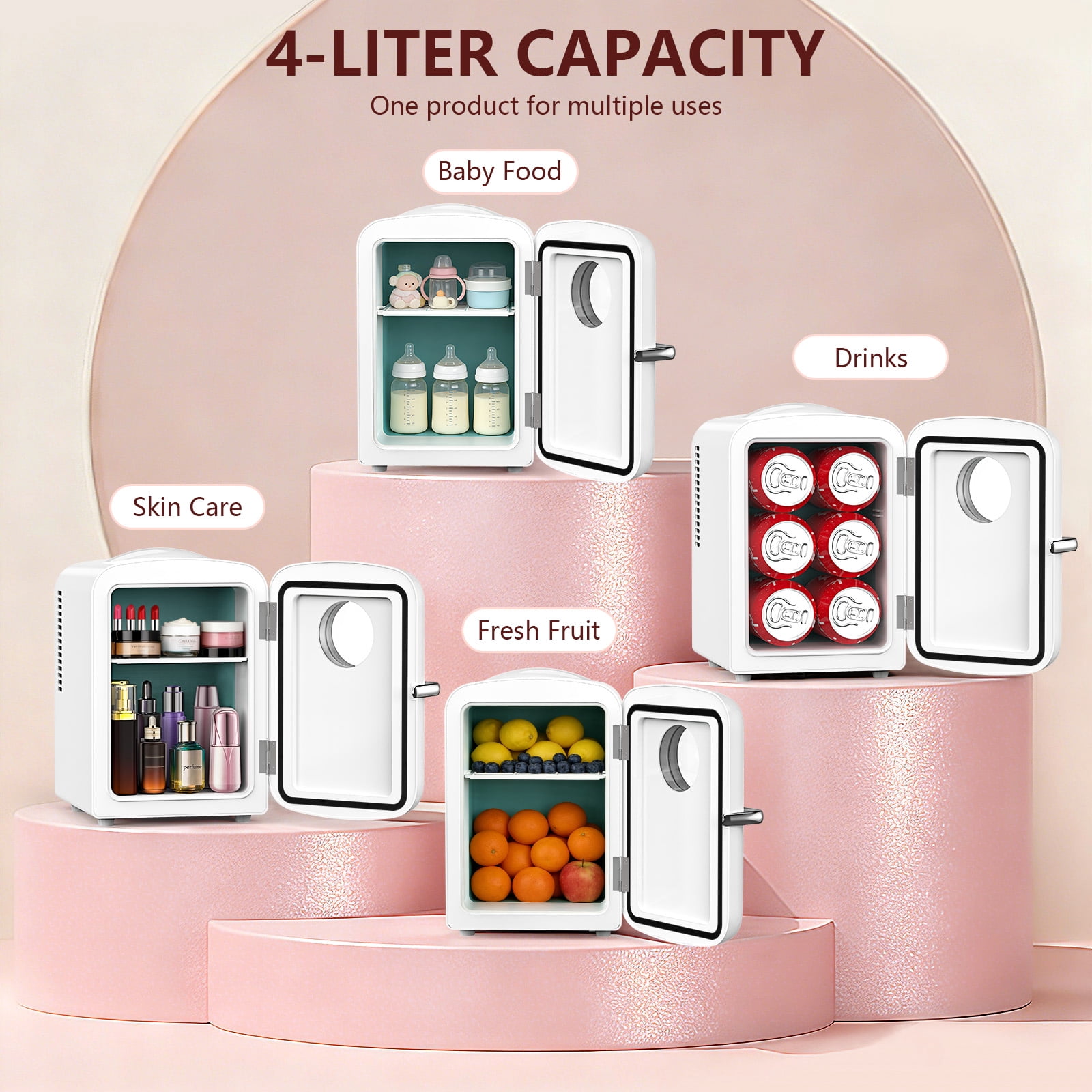 KNDKO Mini Fridge, 4L/6 Cans Cooler and Warmer Compact Refrigerator Skincare, Makeup & Drink, Portable Desk Fridge for Car, Office, Dorm, White
