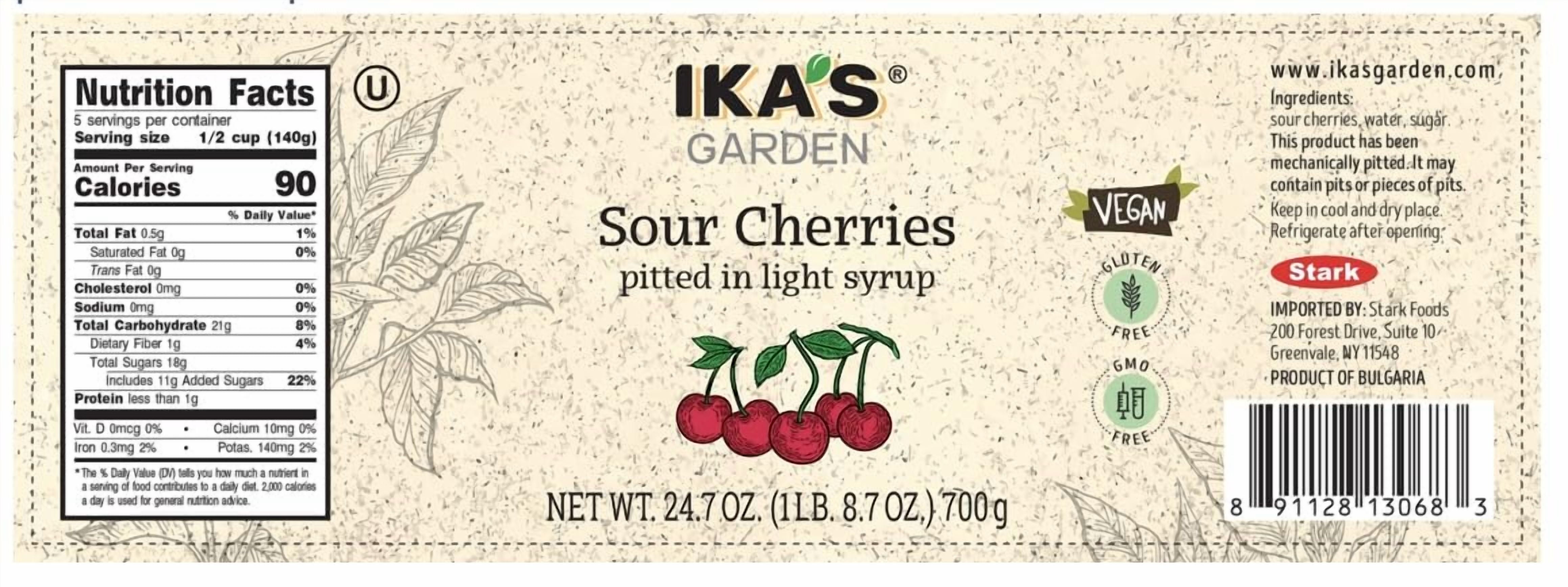 (2 pack) Ika’s Garden Pitted Sour Cherries in Light Syrup, 24.7 oz Jar