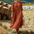 thumbnail image 7 of HCBY Women's 3/4 Sleeve Midi Dress Round Neck A-Line Pleated Loose Fit Casual Flowy Tunic Dress with Pockets for Fall Winter, 7 of 7