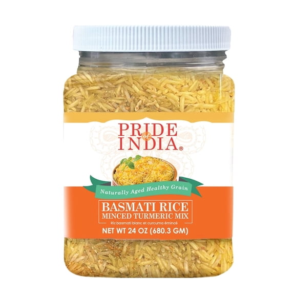 Pride of India | Extra Long Basmati Rice with Minced Turmeric 24 oz (680.3 gm) | Naturally Aged Healthy Grain | Perfect for Pilaf, Biryani, Kitchari, Coconut Rice | Vegan, Non-Bioengineered