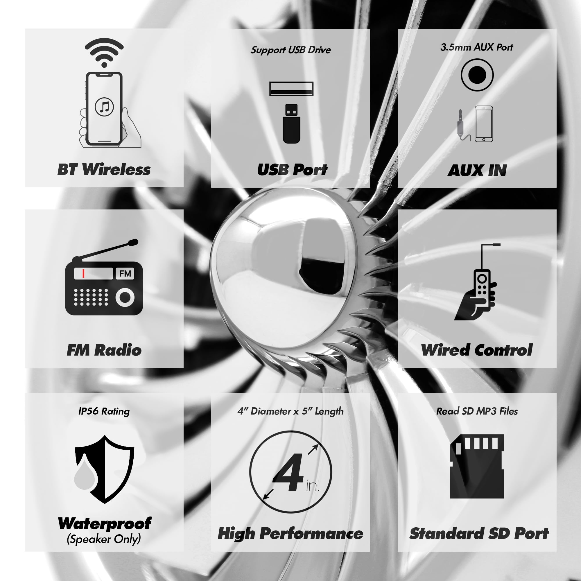GoHawk 4" Waterproof Motorcycle Bluetooth Speakers Stereo Amplifier Audio System Harley ATV FM Radio