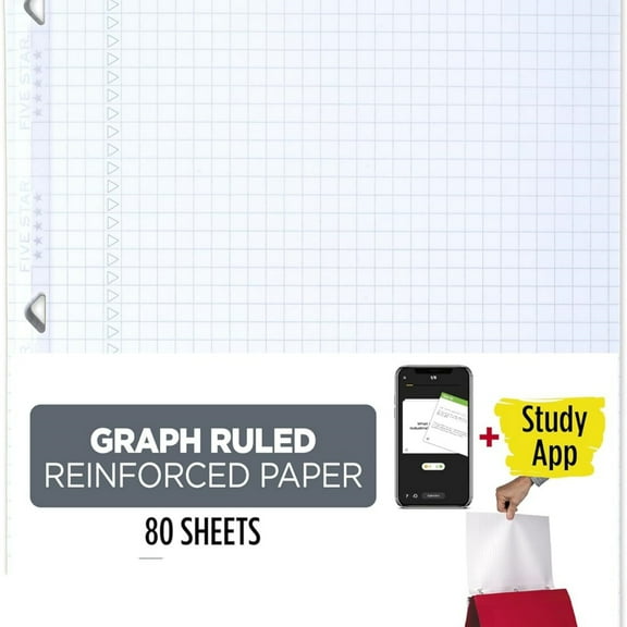 Five Star Loose Leaf Paper Study App, Graph Ruled Filler Notebook Paper, Reinforced, Fights Ink B d, 8-1/2" x 11", 80 Sheets