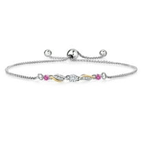 925 Sterling Silver and 10k Yellow Gold White Lab Grown Diamond and Pink Created Sapphire Tennis Bracelet for Women (0.31 Cttw, Gemstone April Birthstone, Fully Adjustable up to 9 inch)