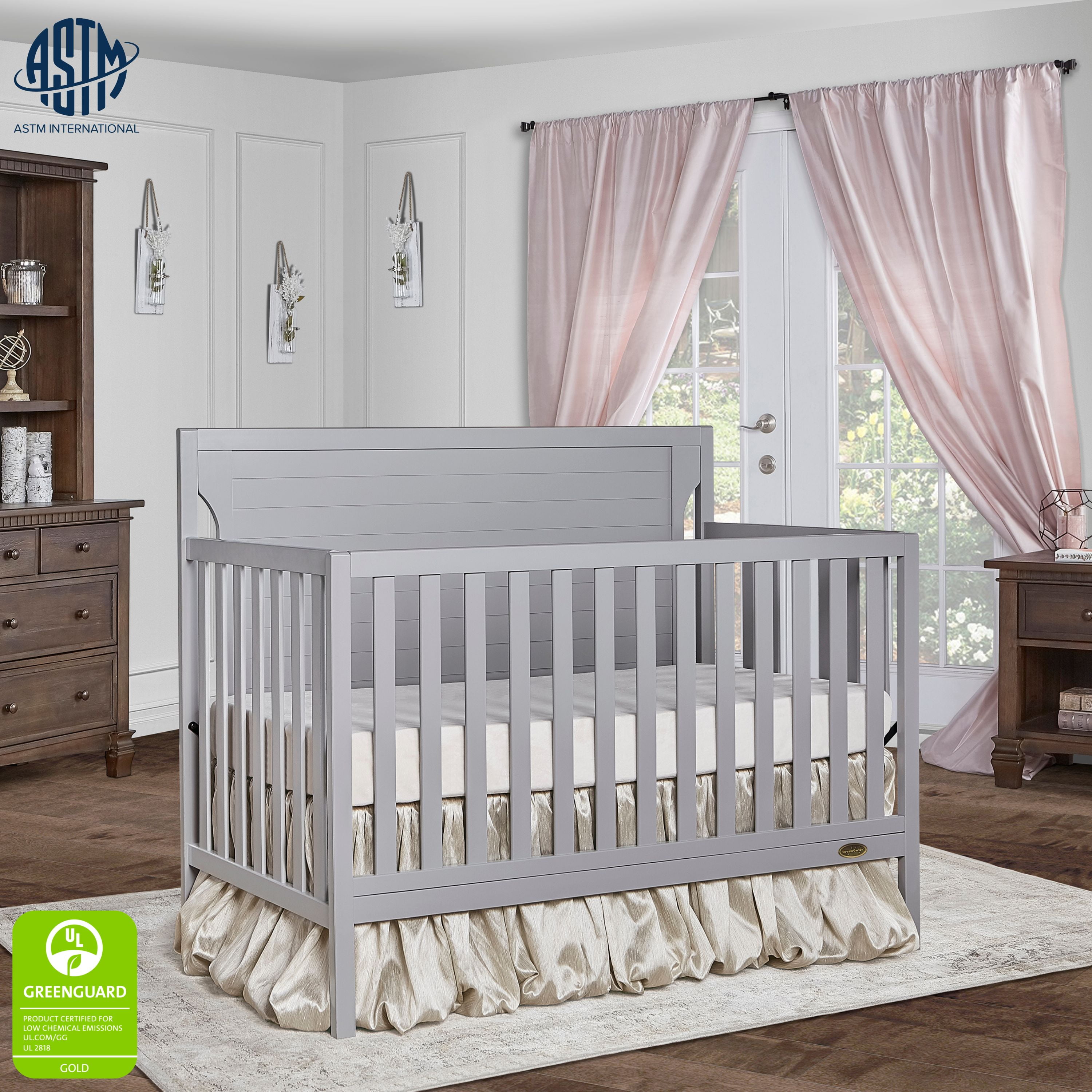 Dream On Me Cape Cod 5-in-1 Convertible Crib, Pebble Grey