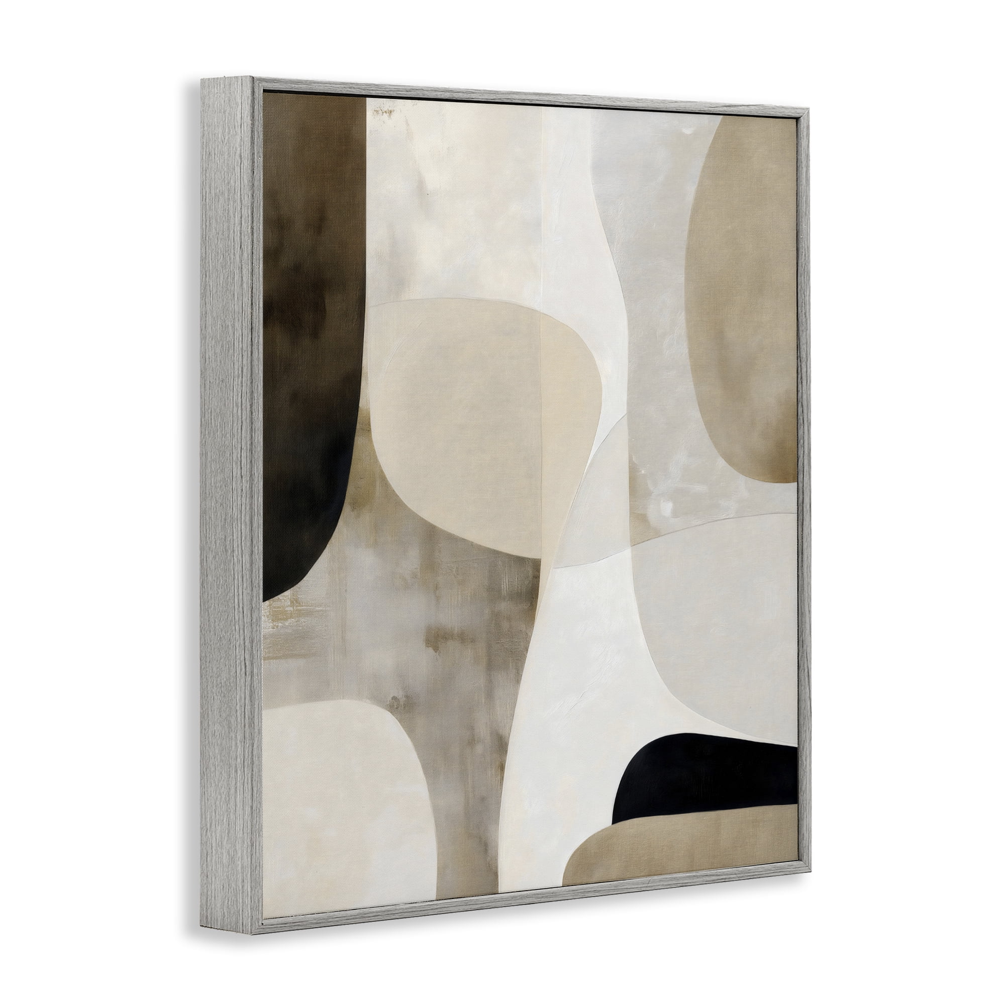 Stupell Industries Tan Shapes Organic Balance Gray Framed Giclee Art, design by Ink Drop Loft