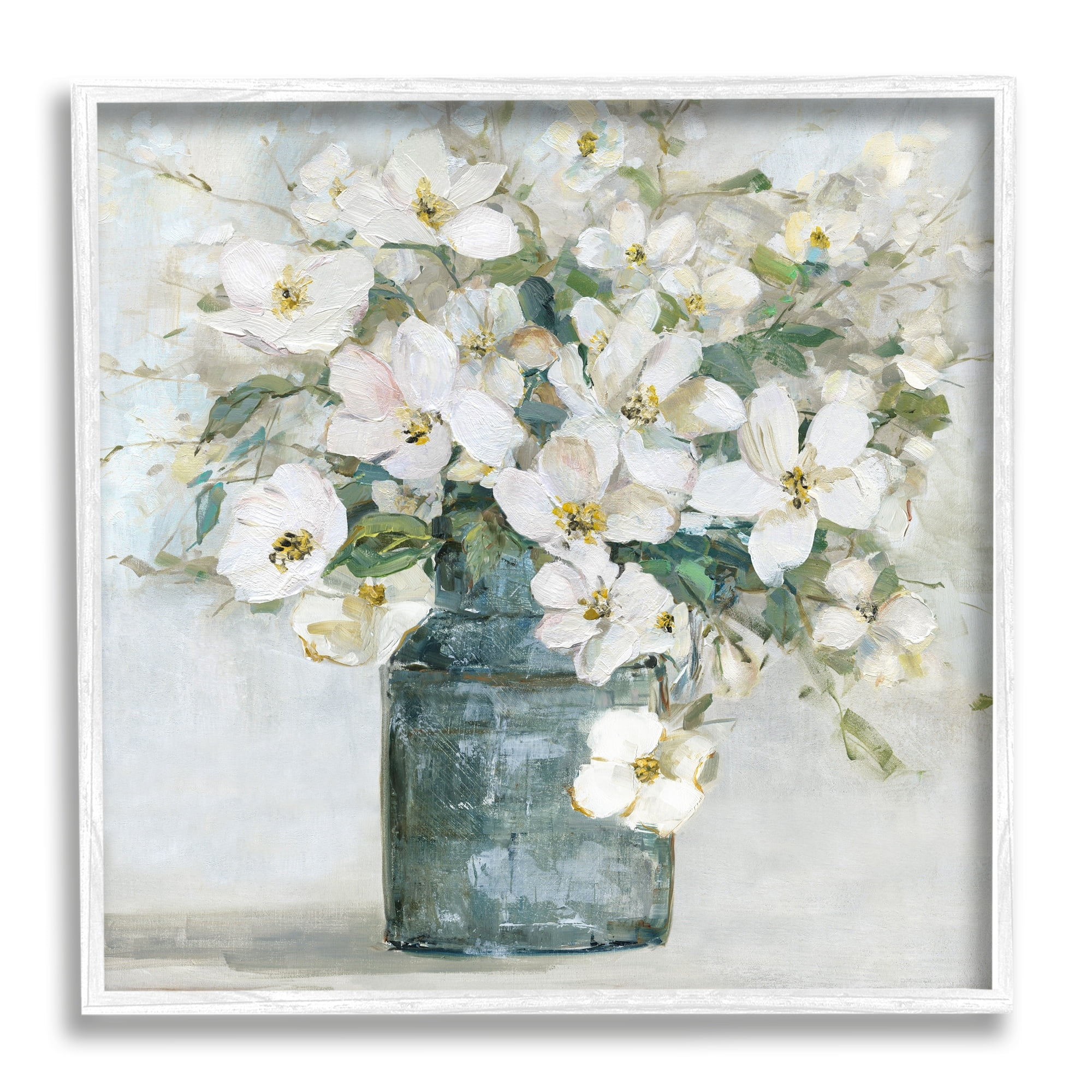 Stupell Industries White Geranium Bouquet Blossoming Flower Arrangement Vase Painting White Framed Art Print Wall Art, Design by Sally Swatland